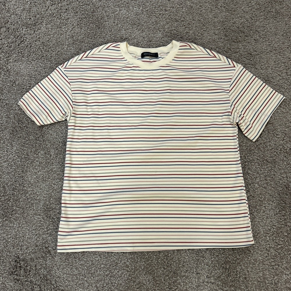 Merokeety Women's T‎ Shirt Size Large Striped Multi Color Summer Short Sleeve